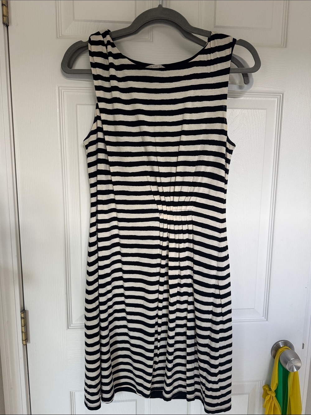 LOFT Black and White Striped Sleeveless Dress
